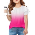thumbnail image 1 of Arshiner Girls Shirt Girls Summer Short Sleeve Pleated Top Flutter Ruffle Sleeve T Shirt Crewneck Casual Fashion Blouse Top Gradient Pink 7-8 Years 130 JB43, 1 of 6