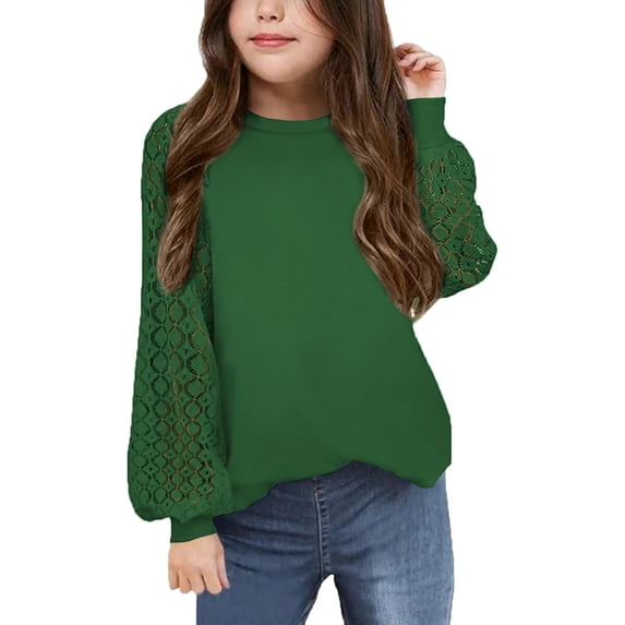 Arshiner Girls Shirts Lace Raglan Long Sleeves Crewneck Casual Soft Kids Blouse Tee Tops