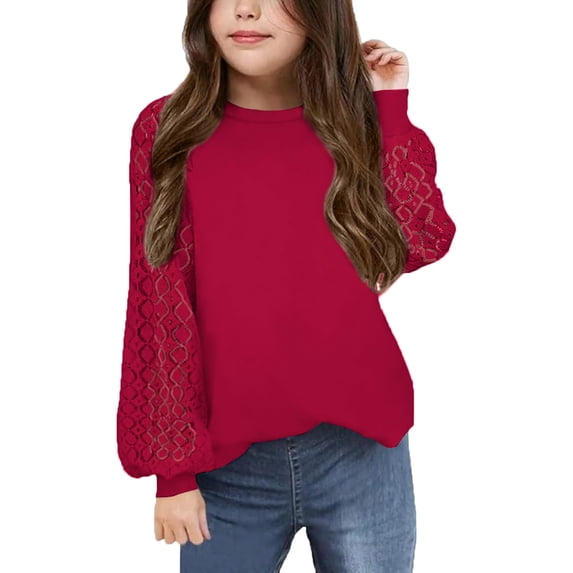 Arshiner Girls Shirts Lace Raglan Long Sleeves Crewneck Casual Soft Kids Blouse Tee Tops