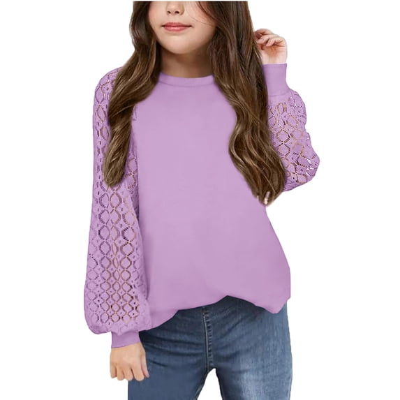 Arshiner Girls Shirts Lace Raglan Long Sleeves Crewneck Casual Soft Kids Blouse Tee Tops