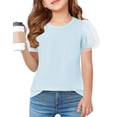 thumbnail image 1 of Arshiner Girls Shirts Mesh Puff Short Sleeves Blouse Crewneck Cute Print Summer Kids Tee Tops, 1 of 5