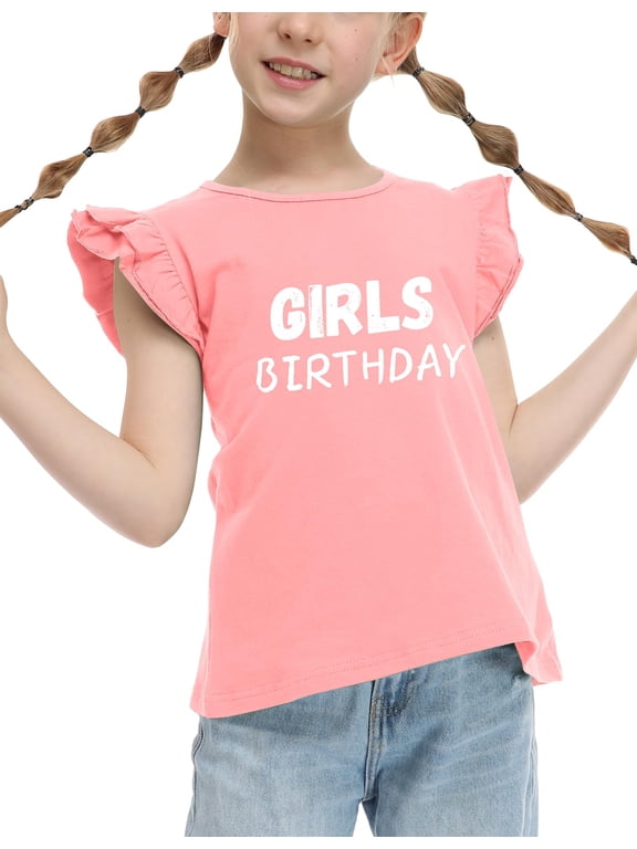 Girls Shirts Ruffle Short Sleeve Summer Cute Casual Crewneck Tops Blouse Tee