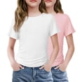 thumbnail image 1 of Arshiner Girls Shirts Side Ruched Short Sleeve Crewneck Fitted Tops Casual Summer Soft Tee Clothes, 1 of 6