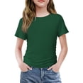 thumbnail image 1 of Arshiner Girls Shirts Side Ruched Short Sleeve Crewneck Fitted Tops Casual Summer Soft Tee Clothes, 1 of 6