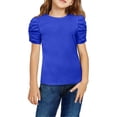 thumbnail image 1 of Arshiner Girls Shirts Summer Cute Classic Puff Short Sleeve Plain Ribbed Knit Crew Neck T-Shirt Tee Tops Blouse Black 9-10 Years 12 Deep blue, 1 of 6