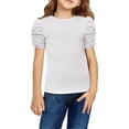 thumbnail image 1 of Arshiner Girls Shirts Summer Cute Classic Puff Short Sleeve Plain Ribbed Knit Crew Neck T-Shirt Tee Tops Blouse Black 9-10 Years 16 Off-white, 1 of 8