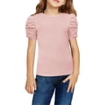 thumbnail image 1 of Arshiner Girls Shirts Summer Cute Classic Puff Short Sleeve Plain Ribbed Knit Crew Neck T-Shirt Tee Tops Blouse Black 9-10 Years 8 Light pink, 1 of 8
