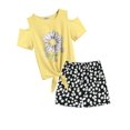 thumbnail image 1 of Arshiner Girls 2 Piece Outfits Summer Short Sets Yellow Floral Off Shoulder Twist Front Tops and Shorts with Pockets, 1 of 8