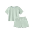 thumbnail image 1 of Arshiner Toddler Girls Summer Outfits Short Sleeves Crewneck Tops and Shorts with Pockets Cute Summer 2 Pieces Short Sets, 1 of 8