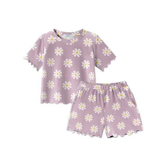 Arshiner Little Girl Clothes Summer Outfits Short Sleeve Floral Print Crewneck T-shirt and Shorts with Pockets 2Pcs Set 4-5T