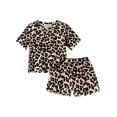 thumbnail image 1 of Arshiner Toddler Girls Leopard Outfits Summer Short Sets Short Sleeve Shirt Roundneck Tops and Ruffle Hem Shorts 2 Piece Sets, 1 of 8