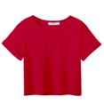 thumbnail image 1 of Arshiner Girls Short Sleeve Summer Shirts Crop Top Crew Neck Fashion Casual Tee Black 11-12 Years 130 Bright red, 1 of 2
