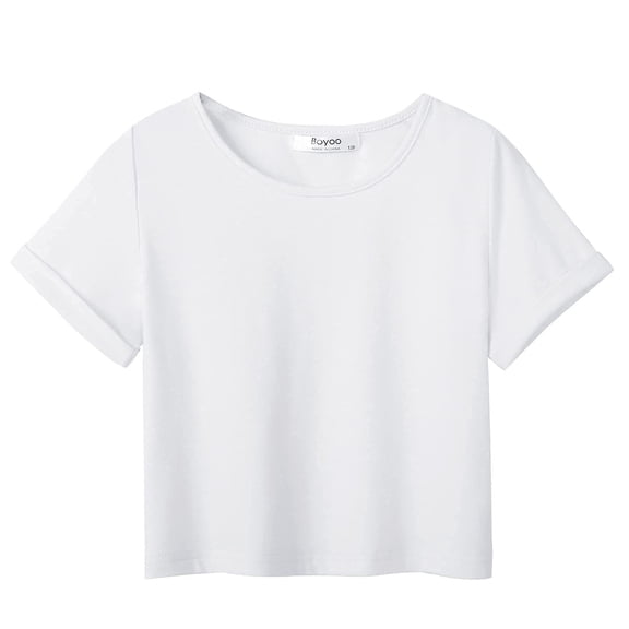 Arshiner Girls Short Sleeve Summer Shirts Crop Top Crew Neck Fashion Casual Tee Black 11-12 Years 130 Off-white