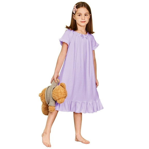 Arshiner Girls Sleepshirts Victorian Nightgown Short Pajama Night Gown Nightdress Sleeping Wear (Clear Blue, 7-8 Years)