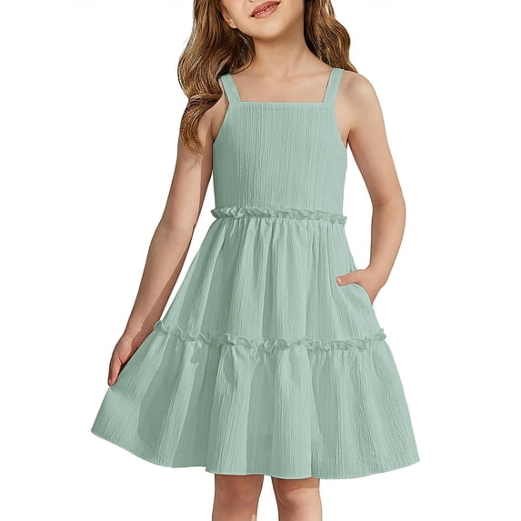 Arshiner Girls Spaghetti Strap Dress Toddler Summer Dresses Kids Beach Casual Sundresses with Pockets