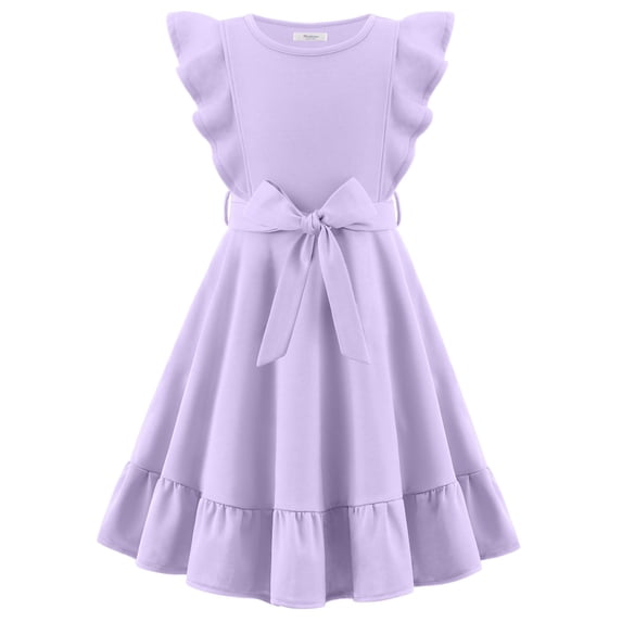 Arshiner Girls Spring Summer Dresses Flutter Sleeve A-line with Belted Pockets Casual Party Dress