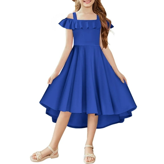 Arshiner Little Girls Dress Cold Shoulder Sleeveless Formal Dress with Pocket 4-12Y