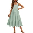 thumbnail image 1 of Arshiner Girls Summer Dress Boho Spaghetti Strap Square Neck Solid A Line Beach Long Dress with Pockets Light Blue 9-10 Years, 1 of 7