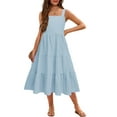 thumbnail image 1 of Arshiner Girls Summer Dress Boho Spaghetti Strap Square Neck Solid A Line Beach Long Dress with Pockets Light Blue 9-10 Years, 1 of 7