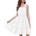 thumbnail image 1 of Arshiner Girls Summer Dress Bow-Tie Straps Sleeveless Flowy Ruffle Trim Boho Beach Casual Sundress, 1 of 6