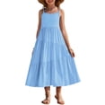 thumbnail image 1 of Arshiner Girls Summer Dress Casual Loose Sleeveless Sundress Flowy Beach Maxi Dresses with Pockets, 1 of 6