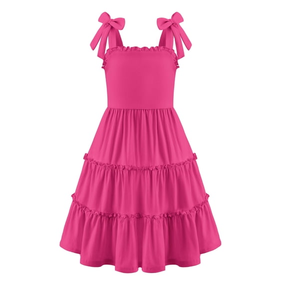 Arshiner Girls Summer Dress Tween Boho Casual Bowknot Strap Sleeveless Swing Flowy Ruffle Tiered Sundresses with Pockets