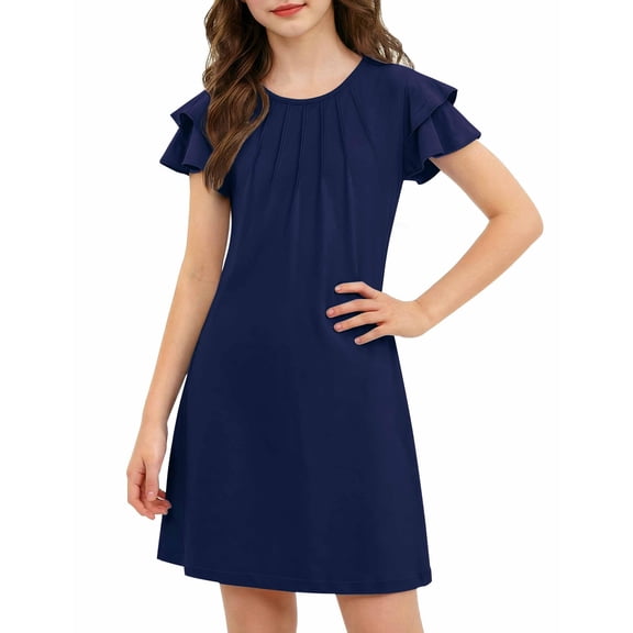 Arshiner Girls Summer Dress Tween Flutter Sleeve Pleated Front A Line Boho Beach Casual Dresses