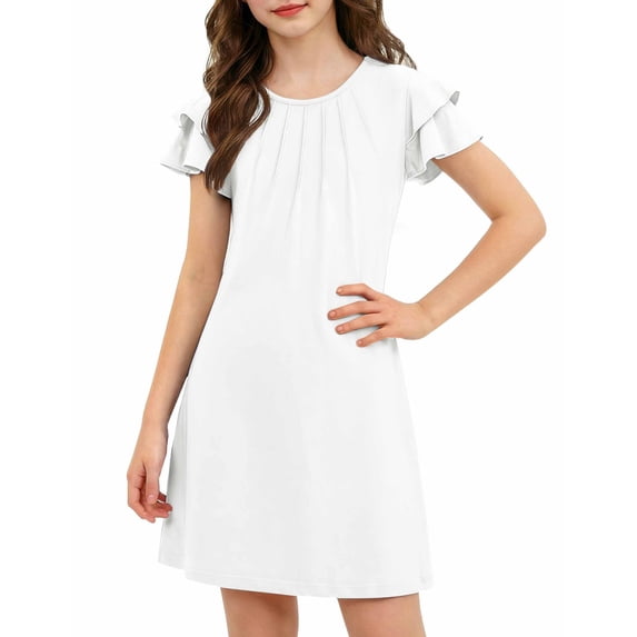 Arshiner Girls Summer Dress Tween Flutter Sleeve Pleated Front A Line Boho Beach Casual Dresses