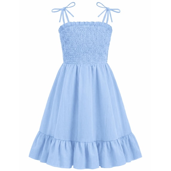 Arshiner Girls Summer Dress Tween Spaghetti Strap Smocked Casual Beach Sundress with Pockets