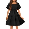 thumbnail image 1 of Arshiner Girls Summer Dresses Chic Waist Hollow Square Neck Shirred Ruffle Hem A-Line Dress, 1 of 7