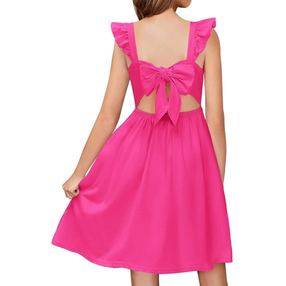 Arshiner Pink Dress for Girls Summer Tie Back Formal Party Wedding Guest Dresses Size 10