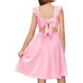 thumbnail image 1 of Arshiner Girls Summer Dresses Square Neck Ruffle Sleeve Tie Back A-Line Swing Casual Midi Dress with Pockets, 1 of 3