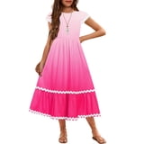 Arshiner Girls Summer Maxi Dresses Short Sleeve Casual Flowy Tiered A ...
