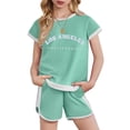 thumbnail image 1 of Arshiner Girls Summer Outfits 2 Piece Clothes Color Block Drop Shoulder Sleeve Top and Casual Short Sets Activewear, 1 of 5