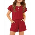 thumbnail image 1 of Arshiner Girls Summer Outfits 2 Piece Sets Ruffle Short Sleeve Button Down Shirts and Shorts Set Kids Clothes with Pockets, 1 of 7