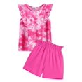 thumbnail image 1 of Arshiner Girls Summer Outfits Ruffle Sleeve Tops and Paperbag Waist Shorts with Pockets Kids Clothing Set, 1 of 6