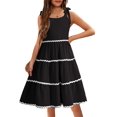 thumbnail image 1 of Arshiner Girls Summer Sleeveless Bow-Tie Straps Sundress Flowy Smocked Tiered Lace Swing Midi Dress with Pockets, 1 of 6