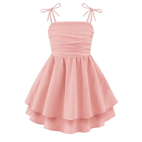 Arshiner Girls Summer Spaghetti Strap Dresses Flowy Tiered Ruched Smocked Back Casual Beach Midi Sundress