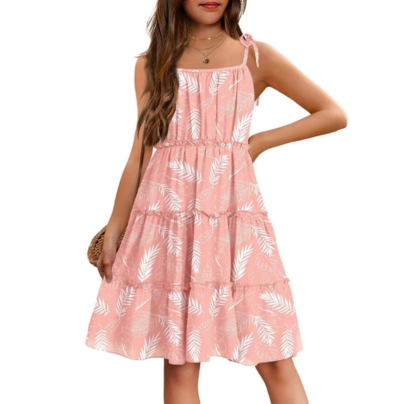 Arshiner Girls' Summer Sundress Blue-floral Boho Spaghetti Strap Ruffled Tiered Midi Dresses Casual Cami Dress Size 12-13Y