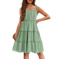 thumbnail image 1 of Arshiner Girls' Summer Sundress Blue-floral Boho Spaghetti Strap Ruffled Tiered Midi Dresses Casual Cami Dress Size 12-13Y, 1 of 5