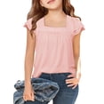 thumbnail image 1 of Arshiner Girls Summer Tops Short Sleeve Square Neck Lace Openwork Pleated Blouse Tunic Tops, 1 of 7
