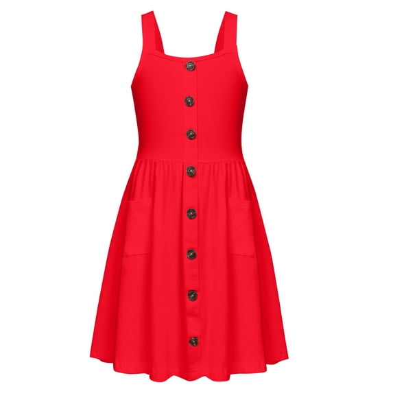 Arshiner Girls Sundress Button Design Summer Casual Dresses Sleeveless Dresses