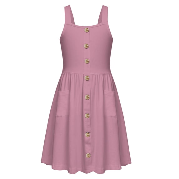Arshiner Girls Sundress Button Design Summer Casual Dresses Sleeveless Dresses