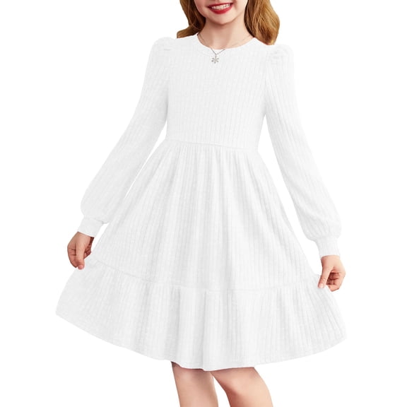 Arshiner Girls Sweater Dress Fall Winter Puff Long Sleeve Knit Pullover Formal Dresses with Pockets