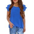thumbnail image 1 of Arshiner Girls T Shirts Ruffle Short Sleeve Round Neck Loose Blouse Summer Solid Color Casual Girl Tee Tops, 1 of 6
