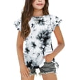 thumbnail image 1 of Arshiner Girls T Shirts Ruffle Short Sleeve Ruched Knot Side Tunic Blouse Summer Tee Tops, 1 of 5