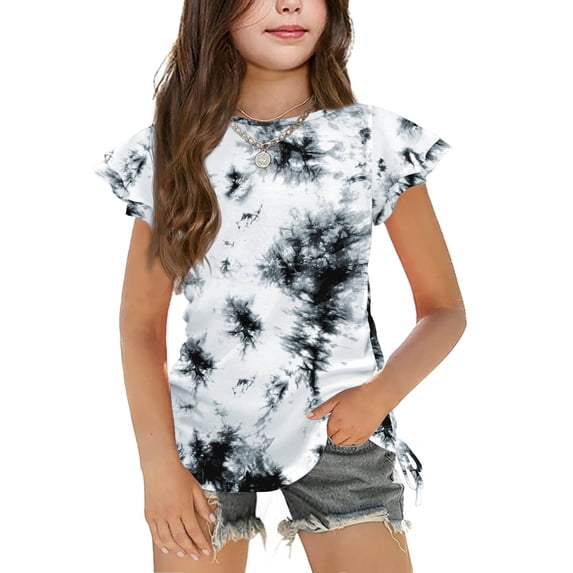 Arshiner Girls T Shirts Ruffle Short Sleeve Ruched Knot Side Tunic Blouse Summer Tee Tops