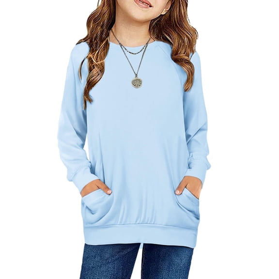 Arshiner Cute Tops for Girls 12-13 with Pockets Kids Fall Tops Long Sleeve Casual Girls Long Sleeve Clothes Crewneck