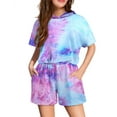 thumbnail image 1 of Arshiner Girls 2 Pieces Tie Dye Outfits Short Sleeve Pullover Crop Tops and Short Pants Sweatsuits Tracksuits, 1 of 8