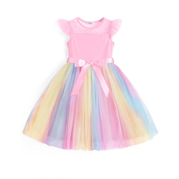 Arshiner Girls Toddler Dress Summer Ruffle Sleeve Mesh A Line Formal Party Tulle Dresses with Pockets